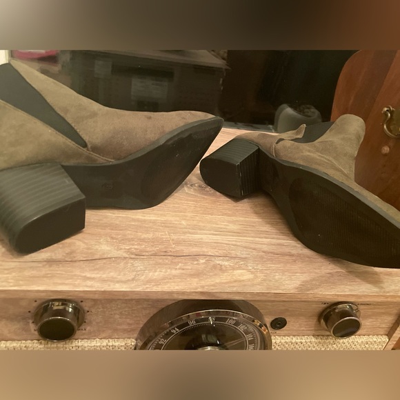 Olive Green Suede Ankle Booties - Picture 5 of 7